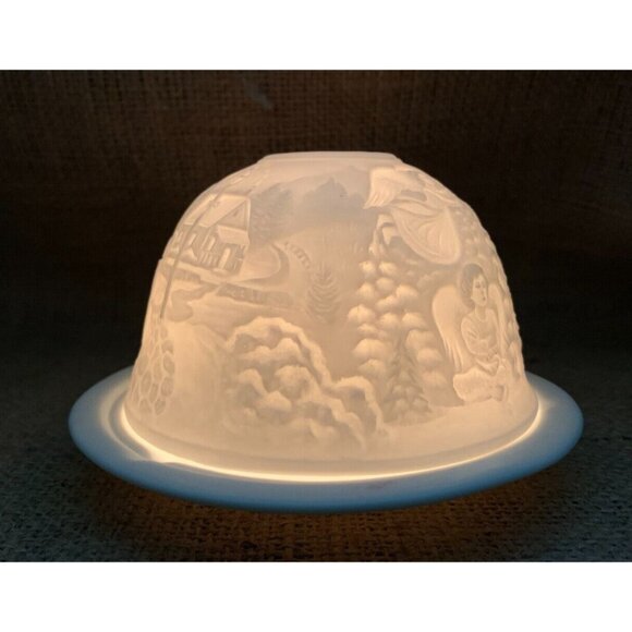 Lithopane Fairy Light Snowmen Angels Christmas Winter Scene by Seagull - Picture 5 of 16